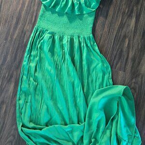 VINE & LOVE Bohmenian Style Vibrant Green Maxi Sundress/ON/OFF SHOULDER/SIZE S